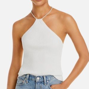 Line and Dot Pearl Halter Tank